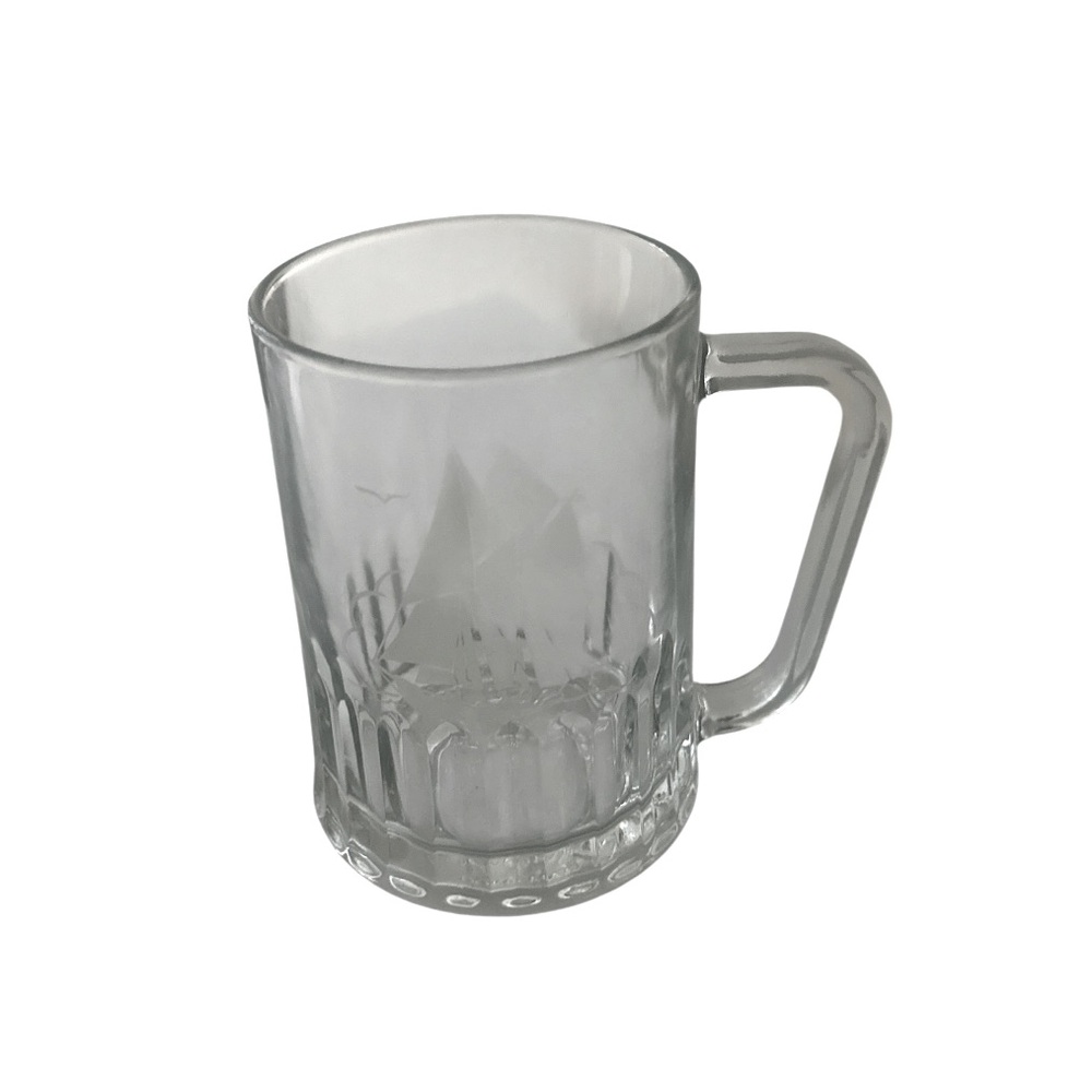 VINTAGE 80s Tudor Dema England Frosted Sailing Schooner W/Gulls Clear Glass Pint